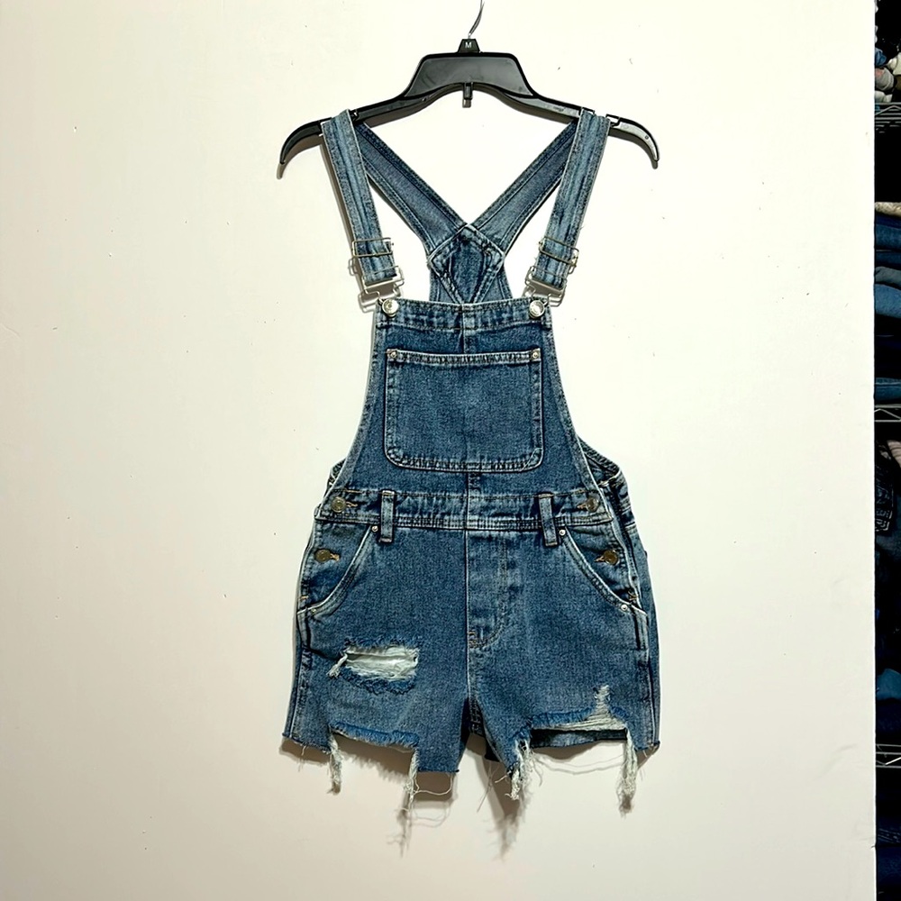 Refuge Blue Jean Shorts Distressed Cut-Off overalls